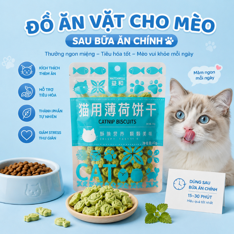 Bánh Cá Thưởng Cho Mèo Matchwell 40g – Snack Catnip, Bổ Sung Canxi, Hỗ Trợ Tiêu Búi Lông, Sạch Răng