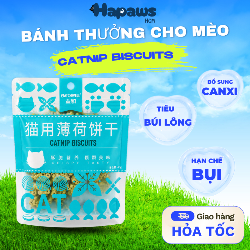 Bánh Cá Thưởng Cho Mèo Matchwell 40g – Snack Catnip, Bổ Sung Canxi, Hỗ Trợ Tiêu Búi Lông, Sạch Răng