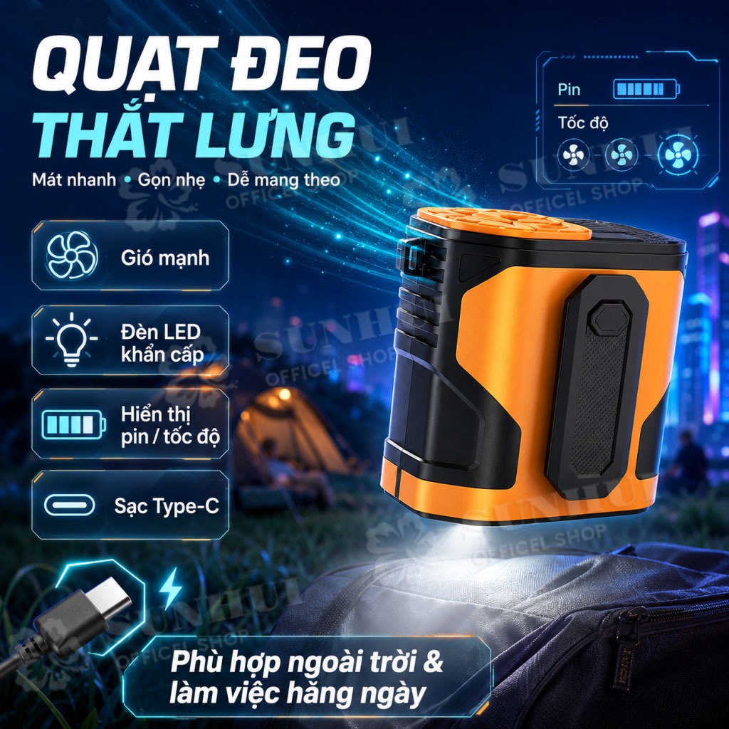 [Giao nhanh] Quạt đeo thắt lưng, quạt đeo cổ làm mát ngoài trời