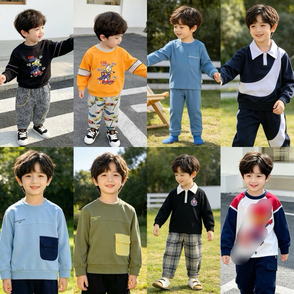 Áo và bộ đồ bé trai dài tay thu đông Bernie cho bé 9–24kg (size 80–130), set quần áo trẻ em ấm áp mùa lạnh