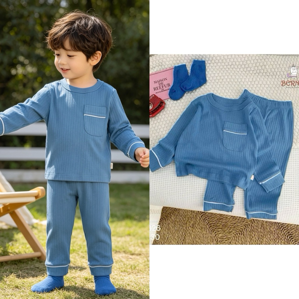 Áo và bộ đồ bé trai dài tay thu đông Bernie cho bé 9–24kg (size 80–130), set quần áo trẻ em ấm áp mùa lạnh