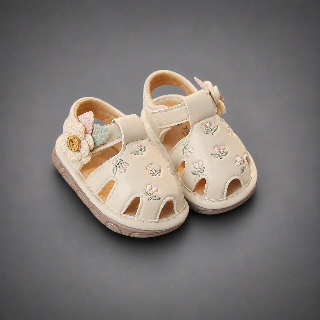 Dép Bé Gái Tập Đi Kidudids Hoa Nổi Chống Trượt Quai Hậu Mềm Êm Cho Bé Gái Size 16-20