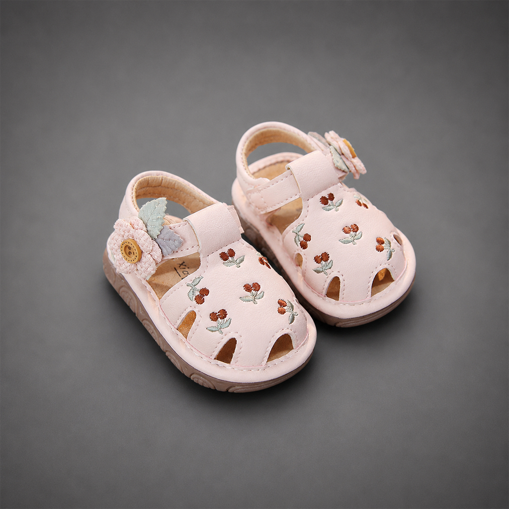Dép Bé Gái Tập Đi Kidudids Hoa Nổi Chống Trượt Quai Hậu Mềm Êm Cho Bé Gái Size 16-20