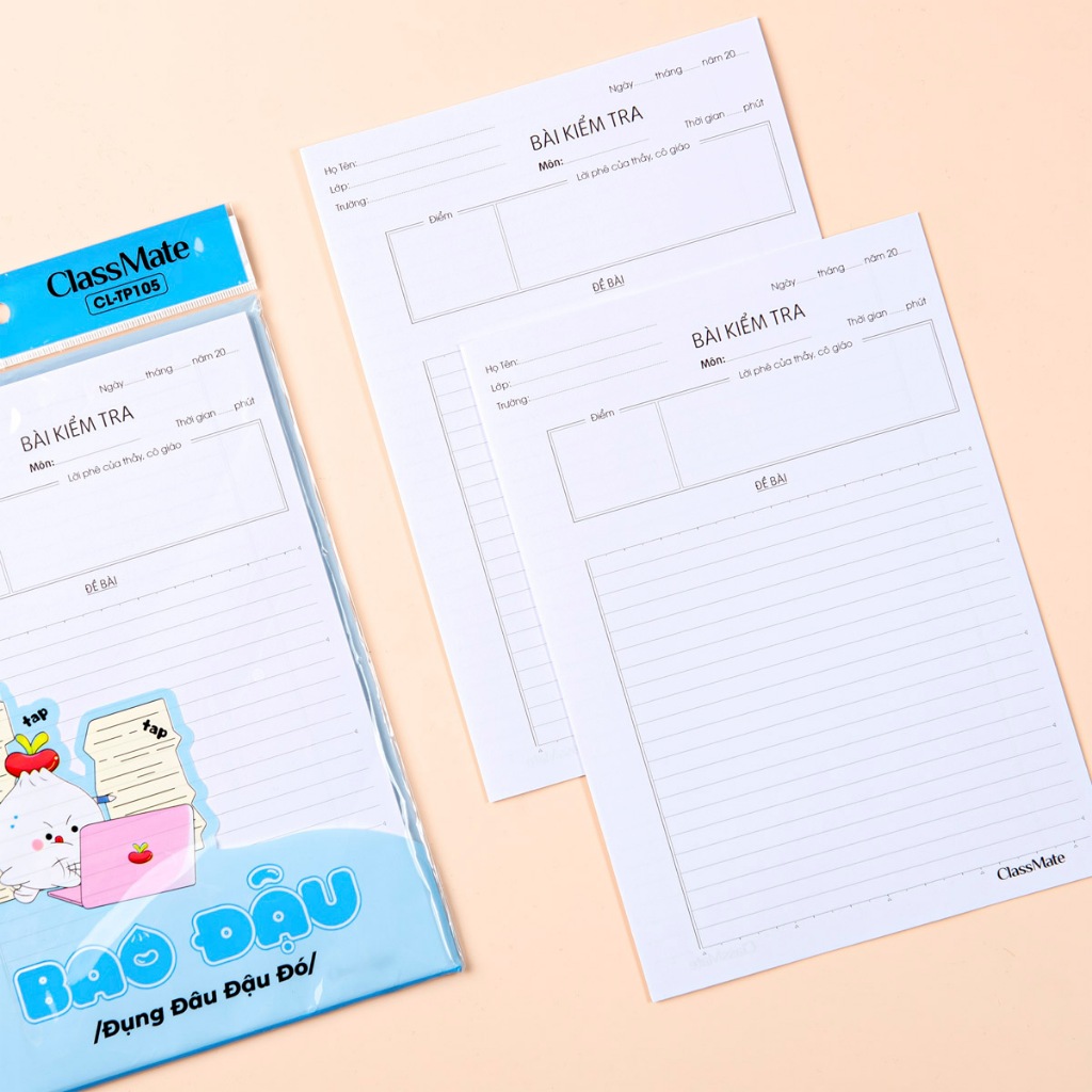 Giấy Kiểm Tra Cấp 2, Cấp 3 CLASSMATE Giấy Kẻ Ngang 80GSM Bao Đậu, Giấy Mịn Viết Êm Tay, Tập Kiểm Tra 25 Tờ Đôi CL-TP105