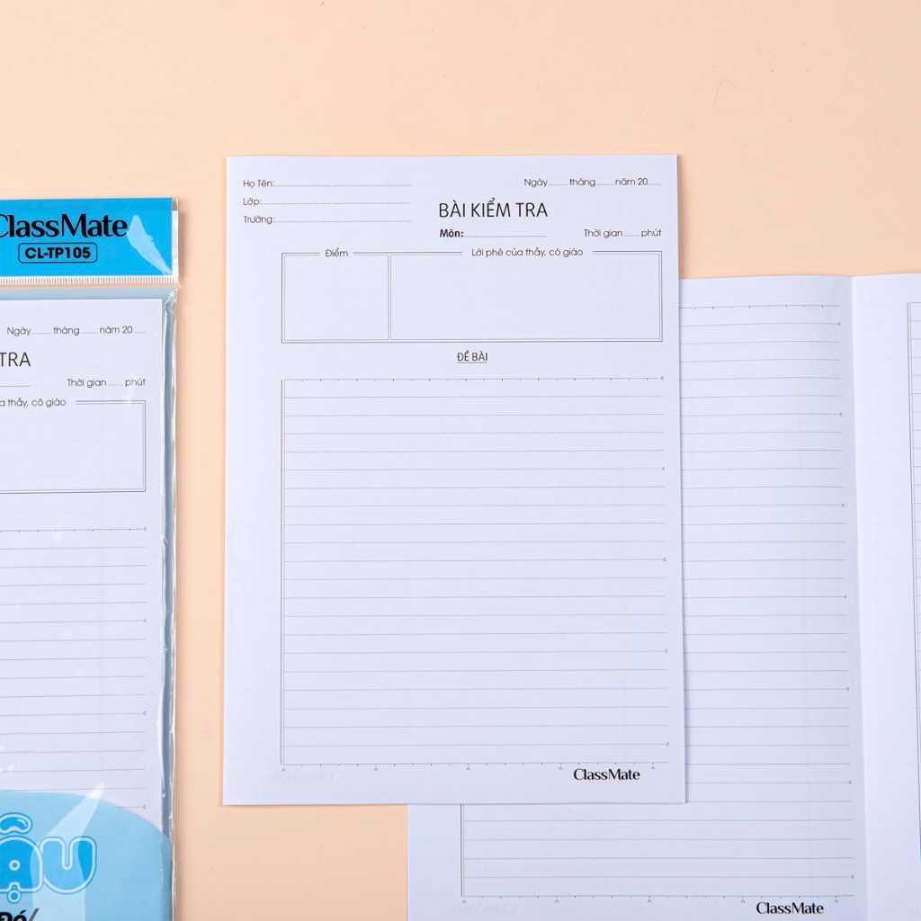 Giấy Kiểm Tra Cấp 2, Cấp 3 CLASSMATE Giấy Kẻ Ngang 80GSM Bao Đậu, Giấy Mịn Viết Êm Tay, Tập Kiểm Tra 25 Tờ Đôi CL-TP105