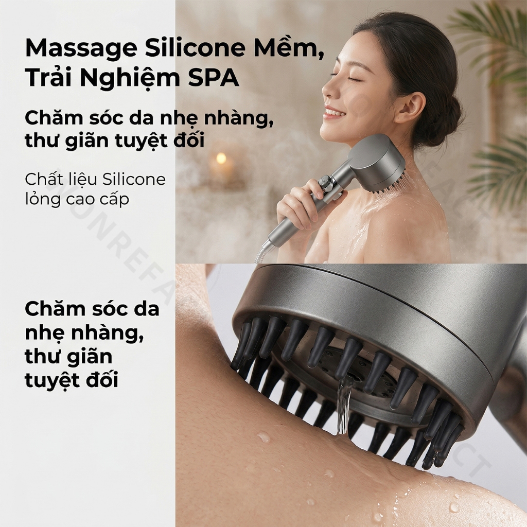 Gunmetal Grey Shower Head With Stop Button Silicone Massage Filter Impurities Mist Spray SPA Experience