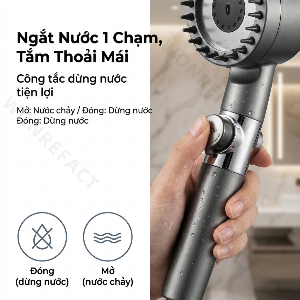 Gunmetal Grey Shower Head With Stop Button Silicone Massage Filter Impurities Mist Spray SPA Experience