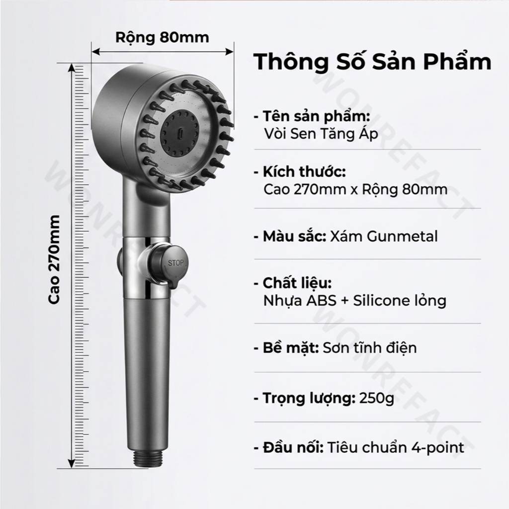 Gunmetal Grey Shower Head With Stop Button Silicone Massage Filter Impurities Mist Spray SPA Experience
