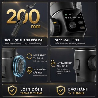 Gimbal smart V8 Ai, Gimble chống rung điện thoại bản nâng cấp tracking Ai 8.0, Gimbal chống rung