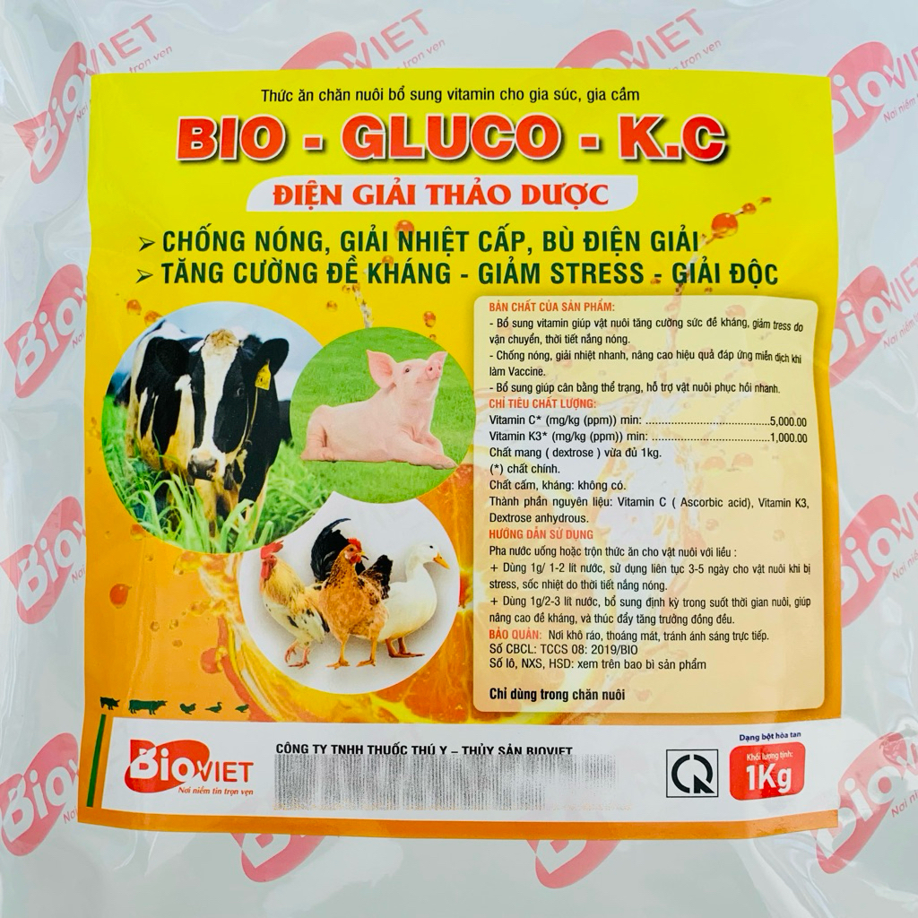 Bio Gluco Kc 1Kg Điện Giải Thảo Dược Hỗ Trợ Chống Nóng, Giải Nhiệt Cấp, Bù Điện Giải, Tăng Cường Đề Kháng Cho Vật Nuôi
