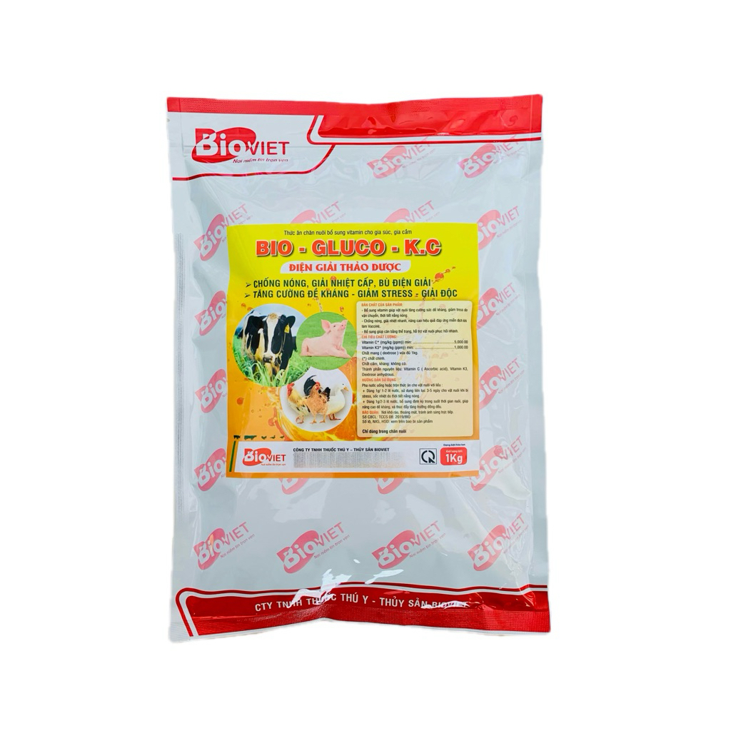 Bio Gluco Kc 1Kg Điện Giải Thảo Dược Hỗ Trợ Chống Nóng, Giải Nhiệt Cấp, Bù Điện Giải, Tăng Cường Đề Kháng Cho Vật Nuôi