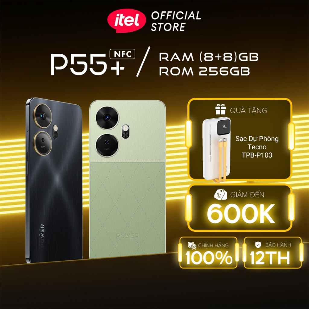 [Tặng tai nghe] Điện Thoại Itel P55+ 8GB/256GB | NFC | 5000 mAH | Sạc Nhanh 45W | HD+90Hz