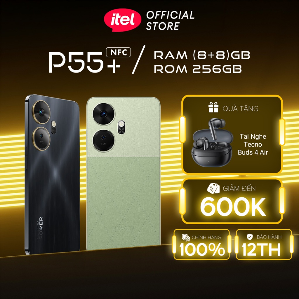 [Tặng tai nghe] Điện Thoại Itel P55+ 8GB/256GB | NFC | 5000 mAH | Sạc Nhanh 45W | HD+90Hz