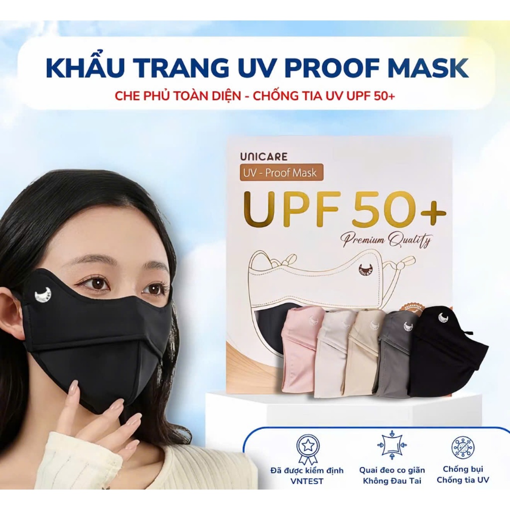 Khẩu trang Chống Tia UV UNICARE UV- Proof Mask Chất Lụa Băng Mềm Mịn Mát Thông Thoáng