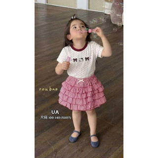 (12-30kg) Set váy bé gái áo kitty + chân váy tầng caro - set bộ hè bé gái