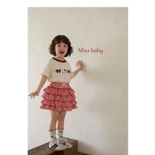 (12-30kg) Set váy bé gái áo kitty + chân váy tầng caro - set bộ hè bé gái