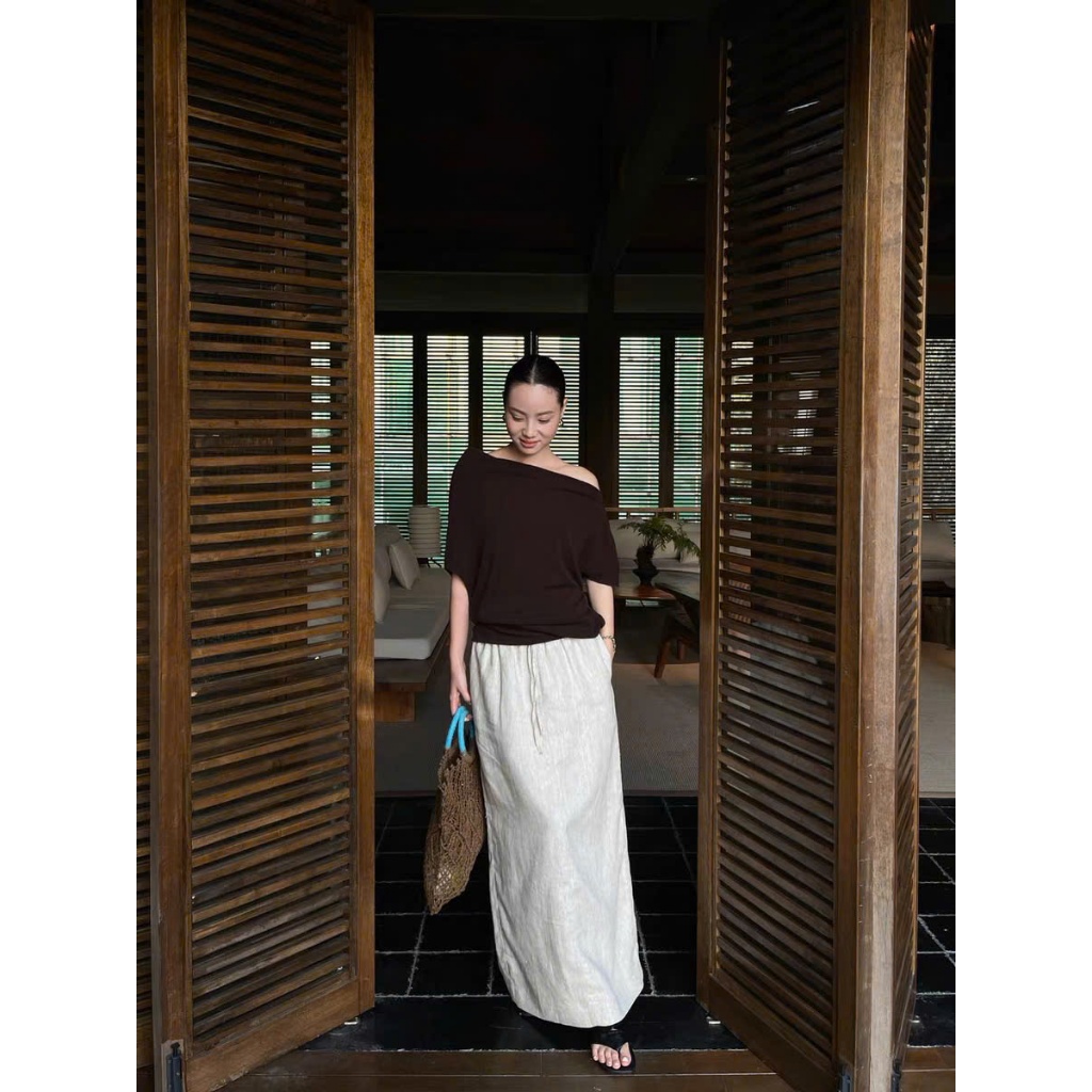 𝗔𝗻𝗶 𝗦𝗵𝗶𝗿𝘁- Chân váy Linen dáng midi 2 lớp BEELY
