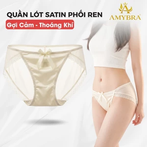 Quần Lót Nữ Ren Phối Lụa Gợi Cảm Thiết Kế Nơ Ngọc Trai - Quần Chip Nữ Cao Cấp Mềm Mịn AMYBRA L8836