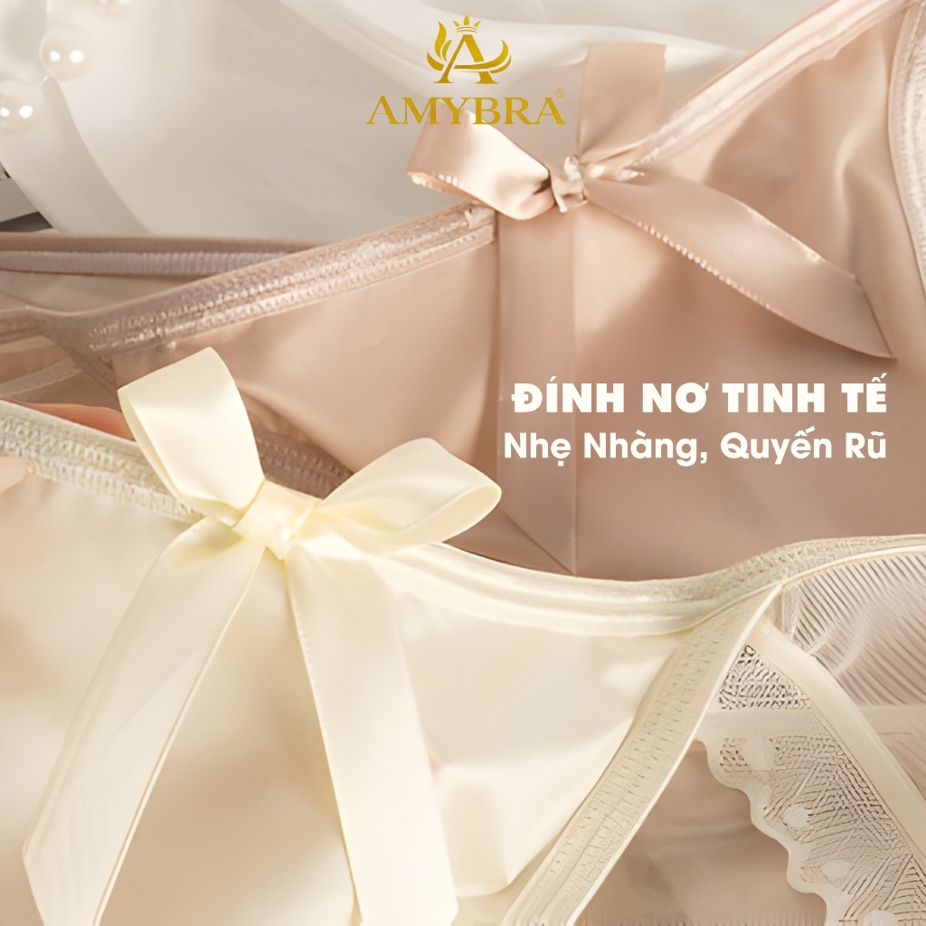 Quần Lót Nữ Ren Phối Lụa Gợi Cảm Thiết Kế Nơ Ngọc Trai - Quần Chip Nữ Cao Cấp Mềm Mịn AMYBRA L8836