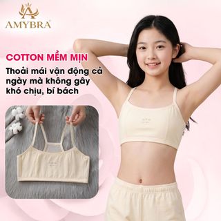 Combo 3 Áo lá cho bé gái cotton thoáng mát - áo lót học sinh không đệm 2 lớp mềm mịn AMYBRA A108