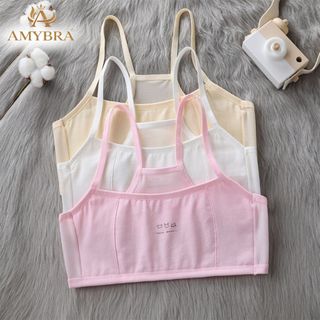 Combo 3 Áo lá cho bé gái cotton thoáng mát - áo lót học sinh không đệm 2 lớp mềm mịn AMYBRA A108