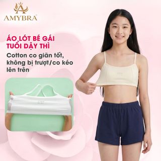 Combo 3 Áo lá cho bé gái cotton thoáng mát - áo lót học sinh không đệm 2 lớp mềm mịn AMYBRA A108
