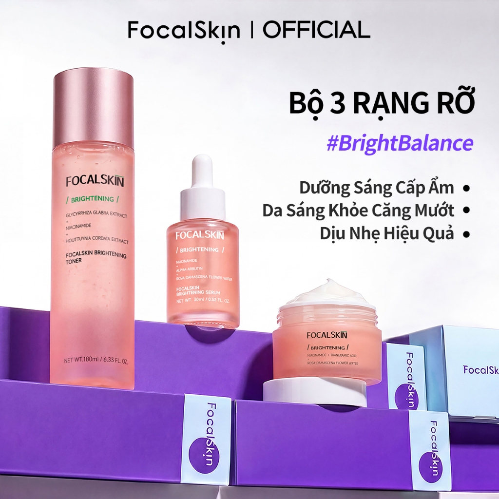 Toner Serum + Serum + Kem Dưỡng Trắng Da FOCALSKIN VC + Niacinamide B3 + α Arbutin Giảm Thâm Mụn Nám