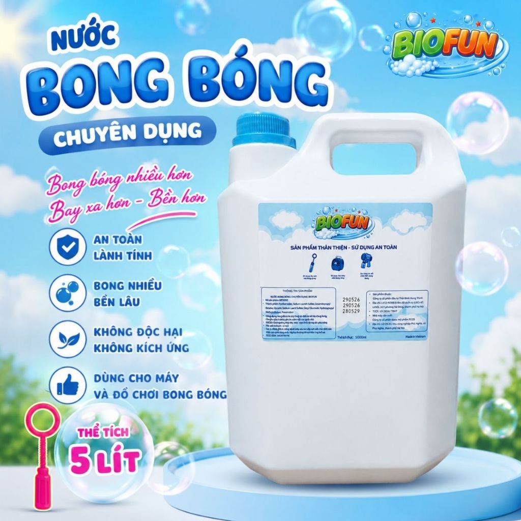 Nước bong bóng chuyên dụng BIOFUN dùng cho máy thổi sự kiện và đồ chơi trẻ em Bubble  can 5 lít