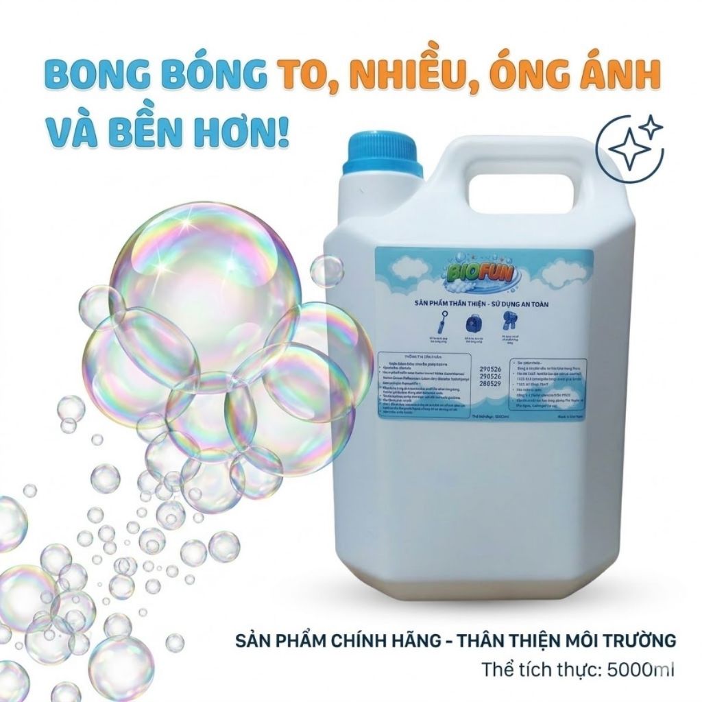 Nước bong bóng chuyên dụng BIOFUN dùng cho máy thổi sự kiện và đồ chơi trẻ em Bubble  can 5 lít