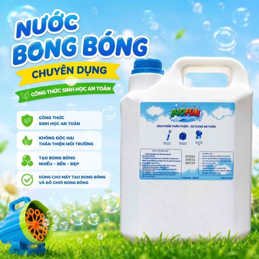 Nước bong bóng chuyên dụng BIOFUN dùng cho máy thổi sự kiện và đồ chơi trẻ em Bubble  can 5 lít
