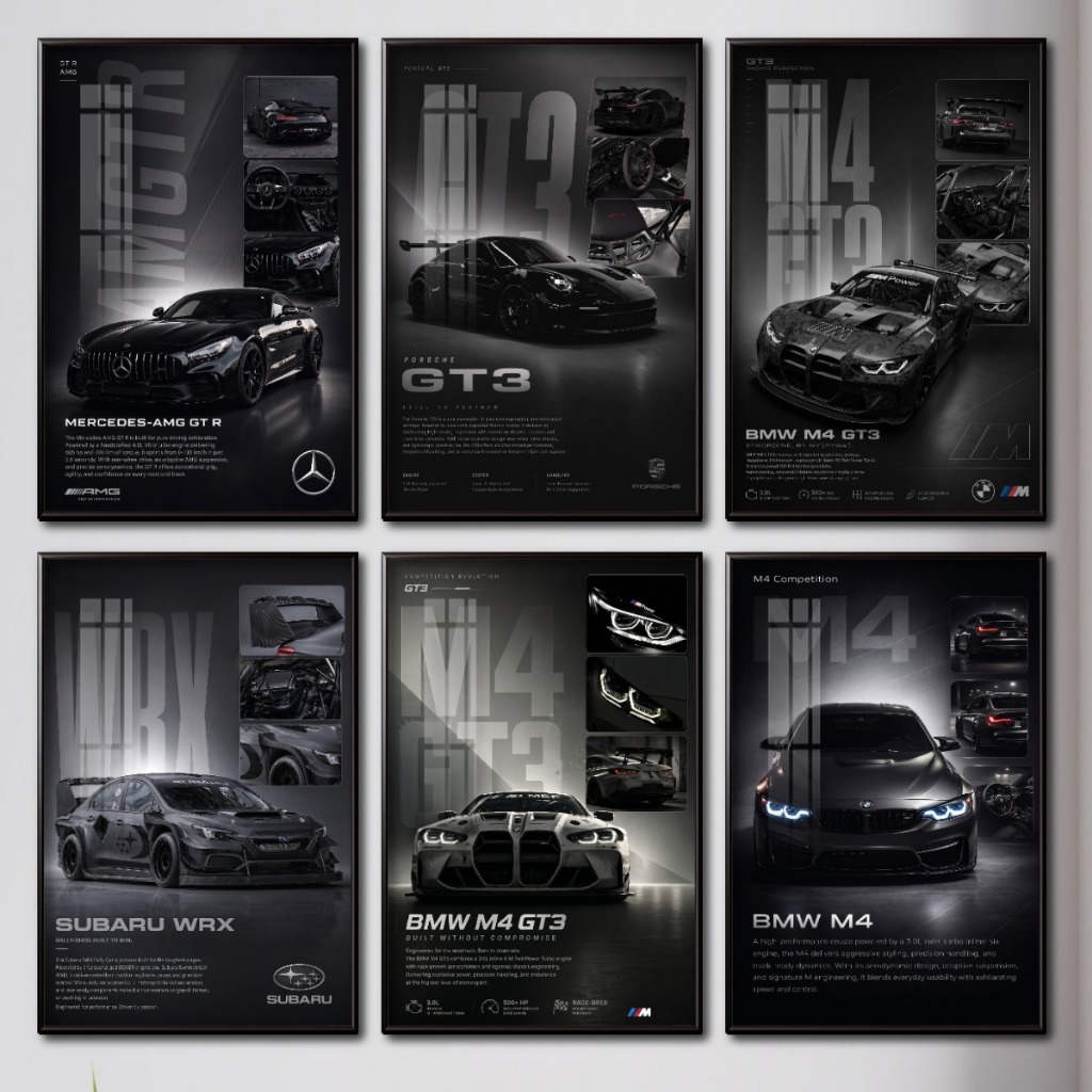 Tranh Poster Xe Tông Đen Quyền Lực Sang Trọng Huyền Bí - Tranh Gỗ Tráng Gương Khung Composite Decor Treo Tường