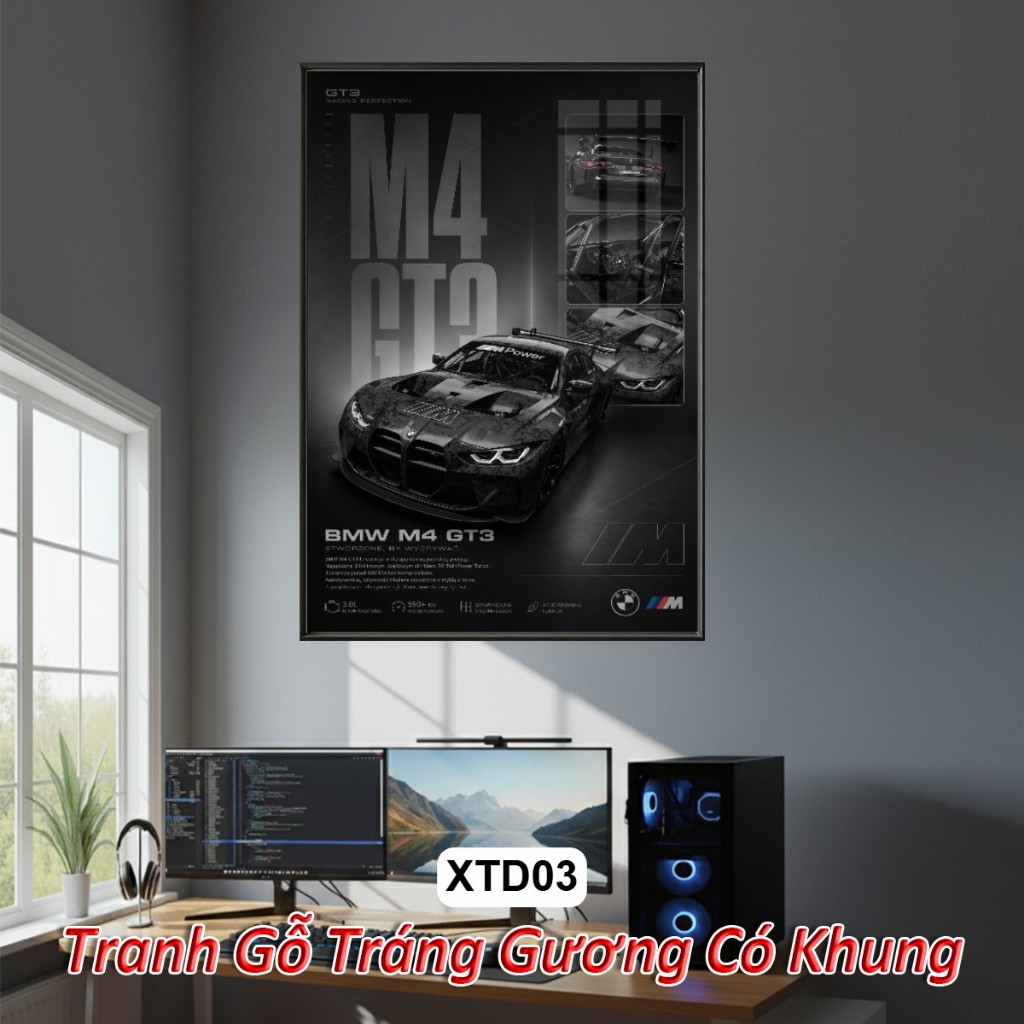 Tranh Poster Xe Tông Đen Quyền Lực Sang Trọng Huyền Bí - Tranh Gỗ Tráng Gương Khung Composite Decor Treo Tường