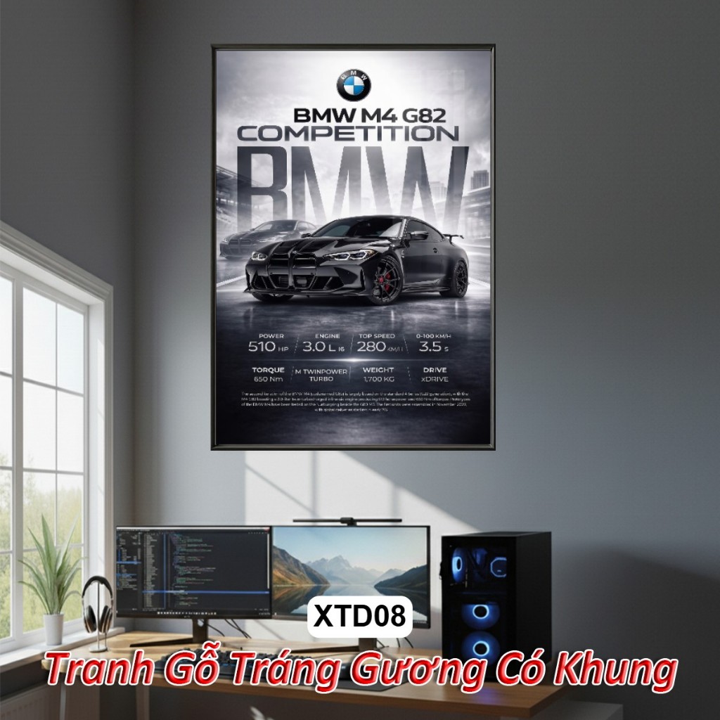 Tranh Poster Xe Tông Đen Quyền Lực Sang Trọng Huyền Bí - Tranh Gỗ Tráng Gương Khung Composite Decor Treo Tường