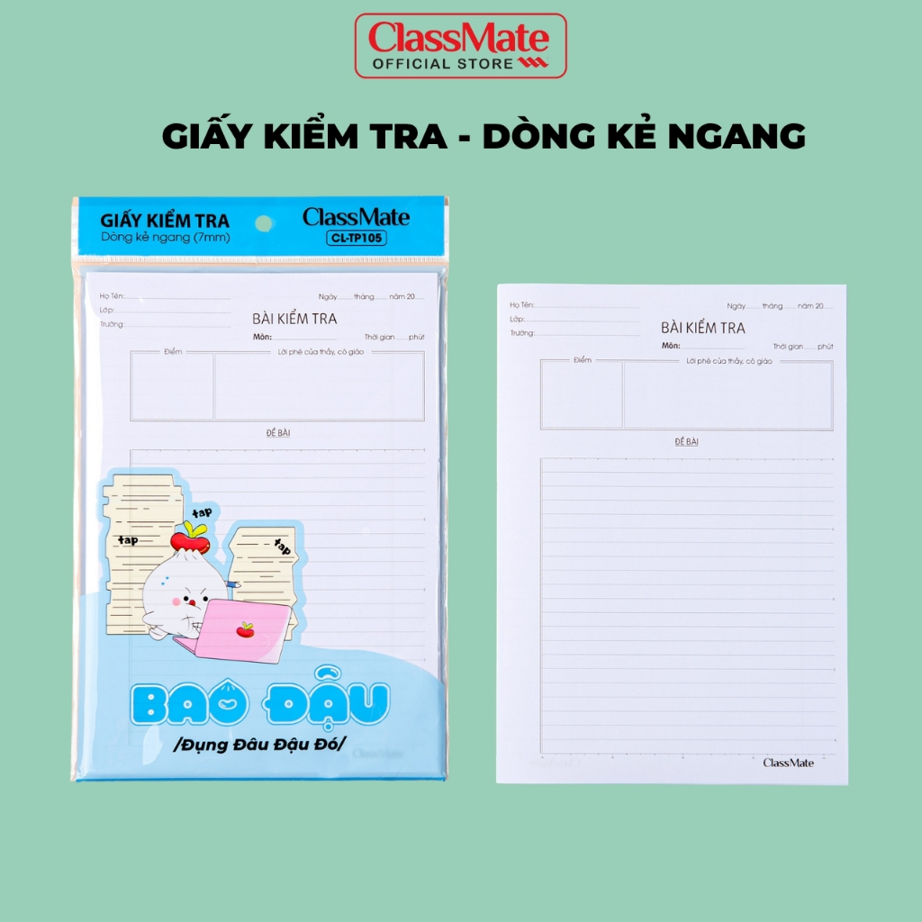 Giấy Kiểm Tra Cấp 2, Cấp 3 CLASSMATE Giấy Kẻ Ngang 80GSM Bao Đậu, Giấy Mịn Viết Êm Tay, Tập Kiểm Tra 25 Tờ Đôi CL-TP105