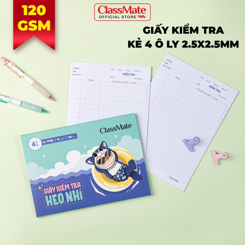 Giấy Kiểm Tra 4 Ô Ly Cấp 1 CLASSMATE Thiết Kế Heo Nhí, Giấy 120GSM, Bề Mặt Láng Mịn, Viết Êm Tay, Tạo Nét Chữ Đẹp TP106