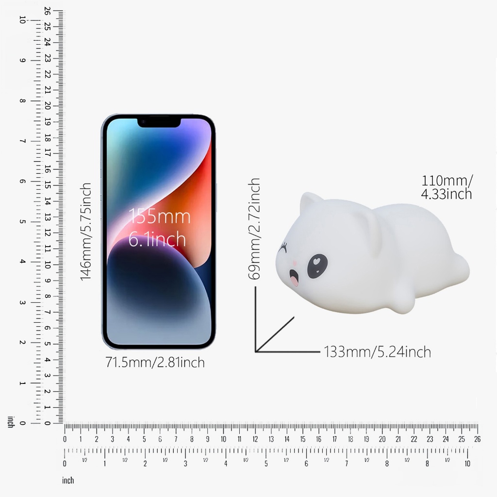 Đèn Ngủ Silicon Mèo Nằm Sạc Pin Hẹn Giờ DecorSquare - 3 Mức Sáng Dịu Quà Tặng Bé Decor Phòng Ngủ