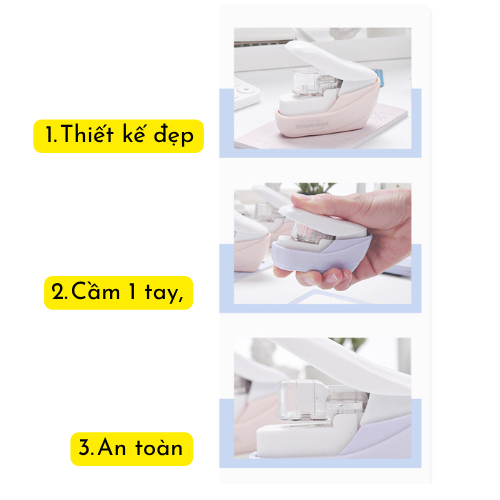 Dụng Cụ Bấm Giấy Không Ghim Kwtrio, Bấm giấy Không Dùng Kim An Toàn Cho Trẻ Em, Bấm Được 4 Tờ 1 Lúc