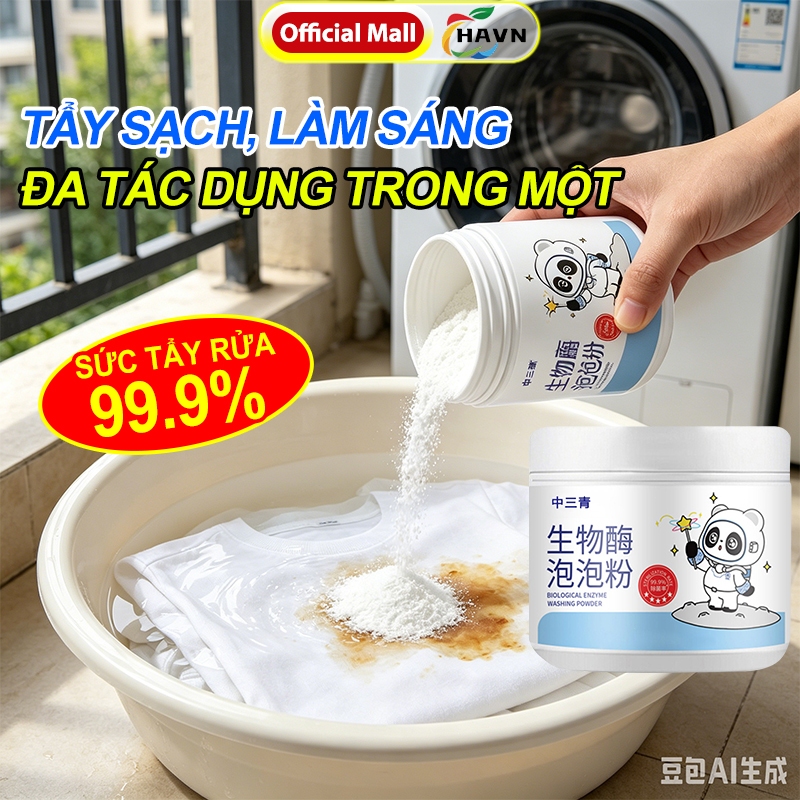 Bột Tẩy Trắng Enzyme Sinh Học Chuyên Sâu - Khử Ố Vàng, Tẩy Mốc Quần Áo Hiệu Quả, An Toàn Cho Da Tay - Combo 1-2-3 Lọ