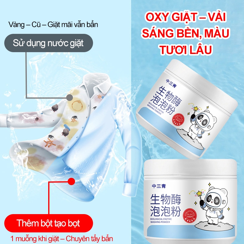 Bột Tẩy Trắng Enzyme Sinh Học Chuyên Sâu - Khử Ố Vàng, Tẩy Mốc Quần Áo Hiệu Quả, An Toàn Cho Da Tay - Combo 1-2-3 Lọ
