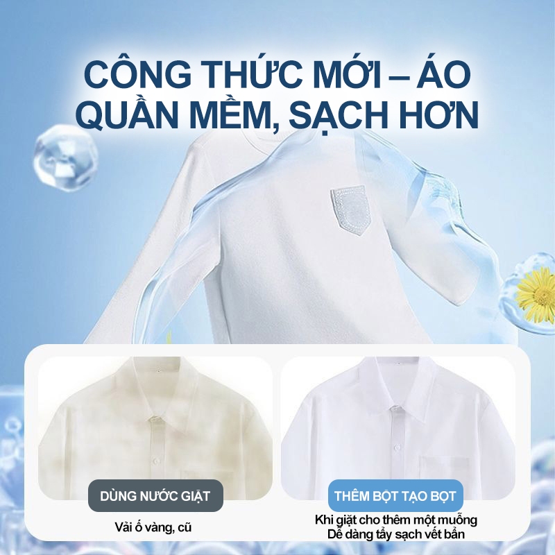 Bột Tẩy Trắng Enzyme Sinh Học Chuyên Sâu - Khử Ố Vàng, Tẩy Mốc Quần Áo Hiệu Quả, An Toàn Cho Da Tay - Combo 1-2-3 Lọ