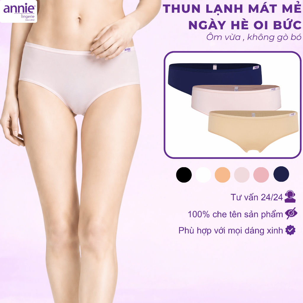 Combo 3 quần lót nữ trơn thun lạnh, lưng thấp cao cấp annie QE4534 ôm sát cơ thể, không cấn,mềm mịn