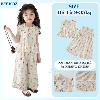Set Bộ Bé Gái, Đồ Bộ Bé Gái Thiết Kế Áo Sát Nách Kèm Quần Ống Rộng Họa Tiết HOA Chất Liệu Cotton