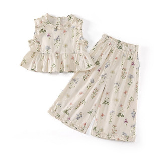 Set Bộ Bé Gái, Đồ Bộ Bé Gái Thiết Kế Áo Sát Nách Kèm Quần Ống Rộng Họa Tiết HOA Chất Liệu Cotton