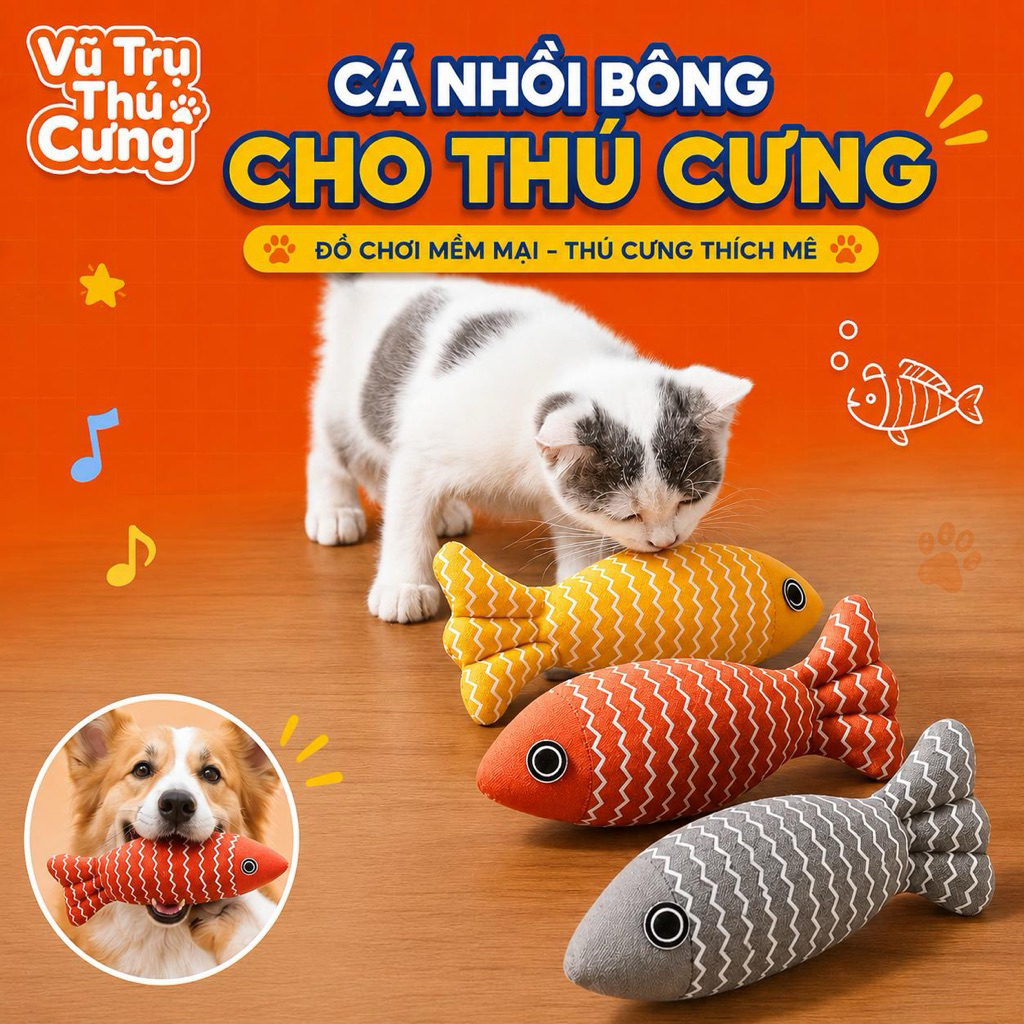 Đồ Chơi Nhồi Bông Cho Chó Mèo Gặm Hình Con Cá Sọc