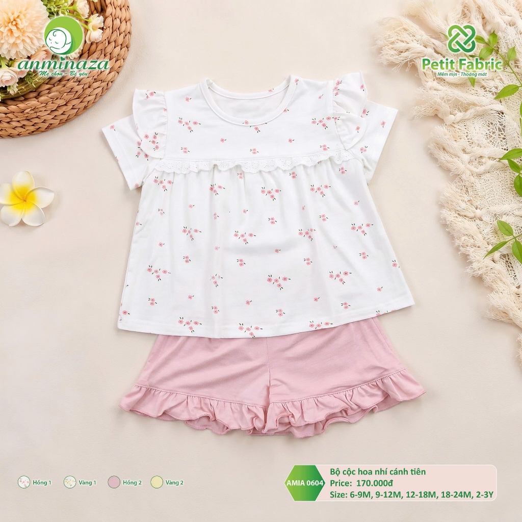 Bộ Cộc Hoa Nhí Cánh Tiên Anminaza Vải Petit Mềm Mịn Thấm Hút Tốt - Hàng Chính Hãng AMI0604