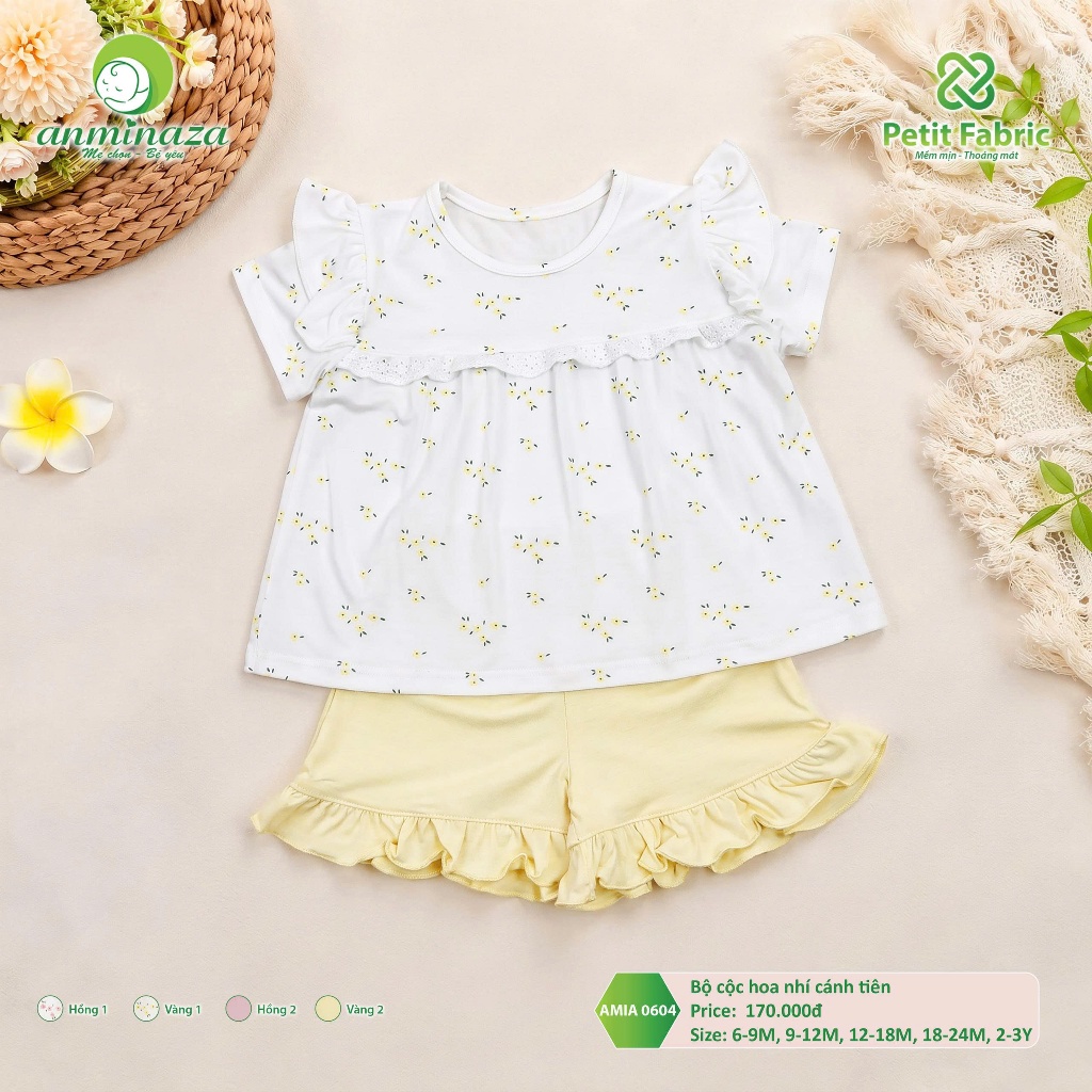 Bộ Cộc Hoa Nhí Cánh Tiên Anminaza Vải Petit Mềm Mịn Thấm Hút Tốt - Hàng Chính Hãng AMI0604