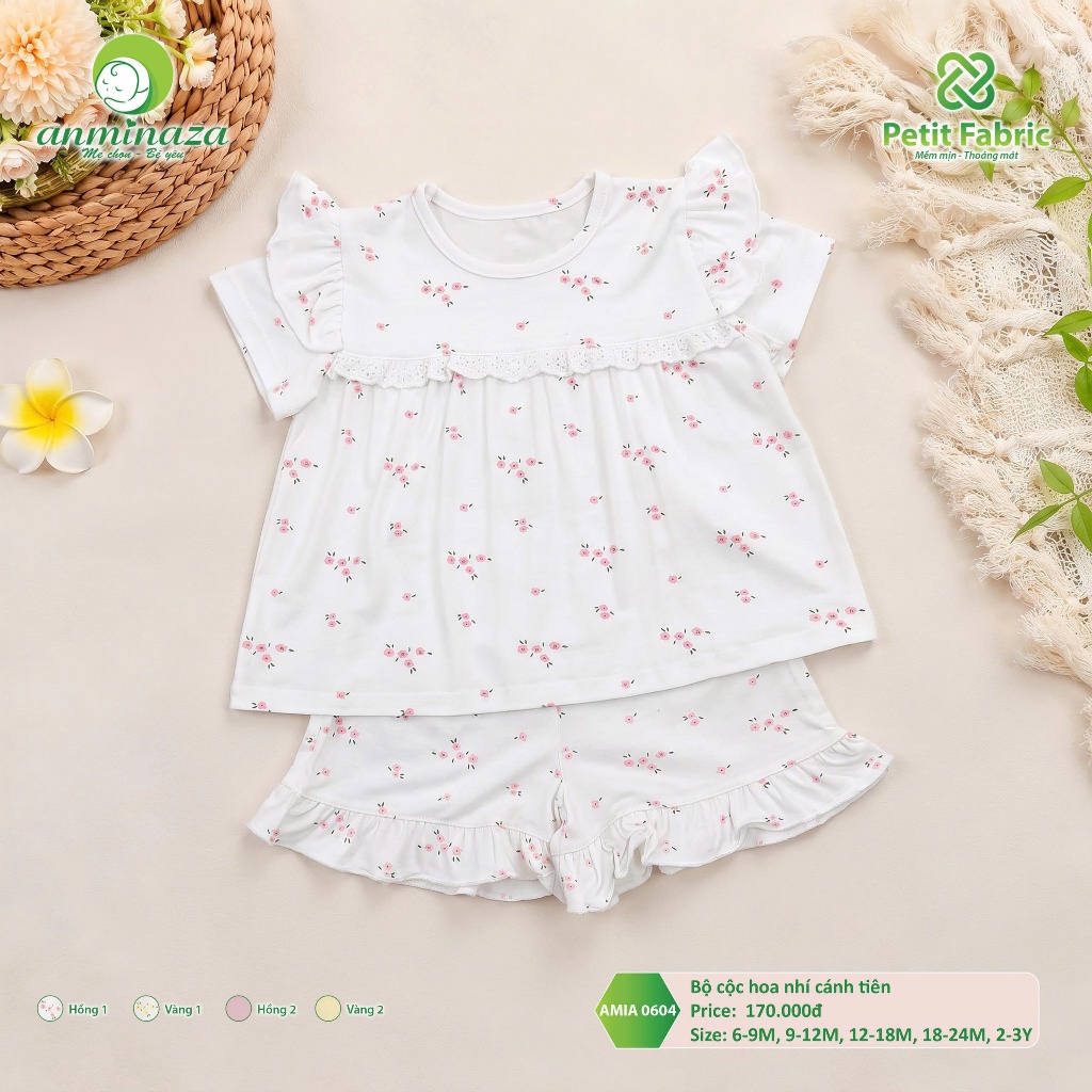Bộ Cộc Hoa Nhí Cánh Tiên Anminaza Vải Petit Mềm Mịn Thấm Hút Tốt - Hàng Chính Hãng AMI0604