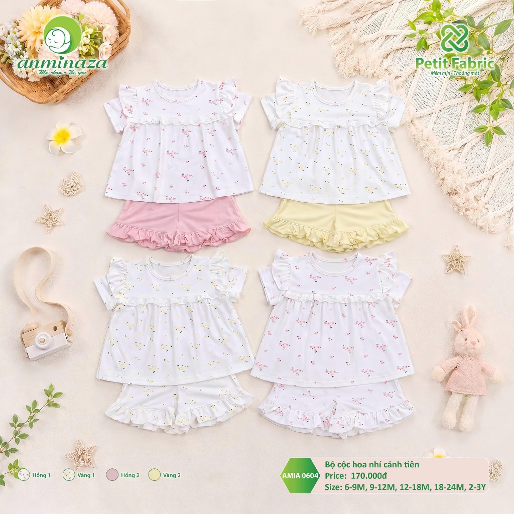 Bộ Cộc Hoa Nhí Cánh Tiên Anminaza Vải Petit Mềm Mịn Thấm Hút Tốt - Hàng Chính Hãng AMI0604