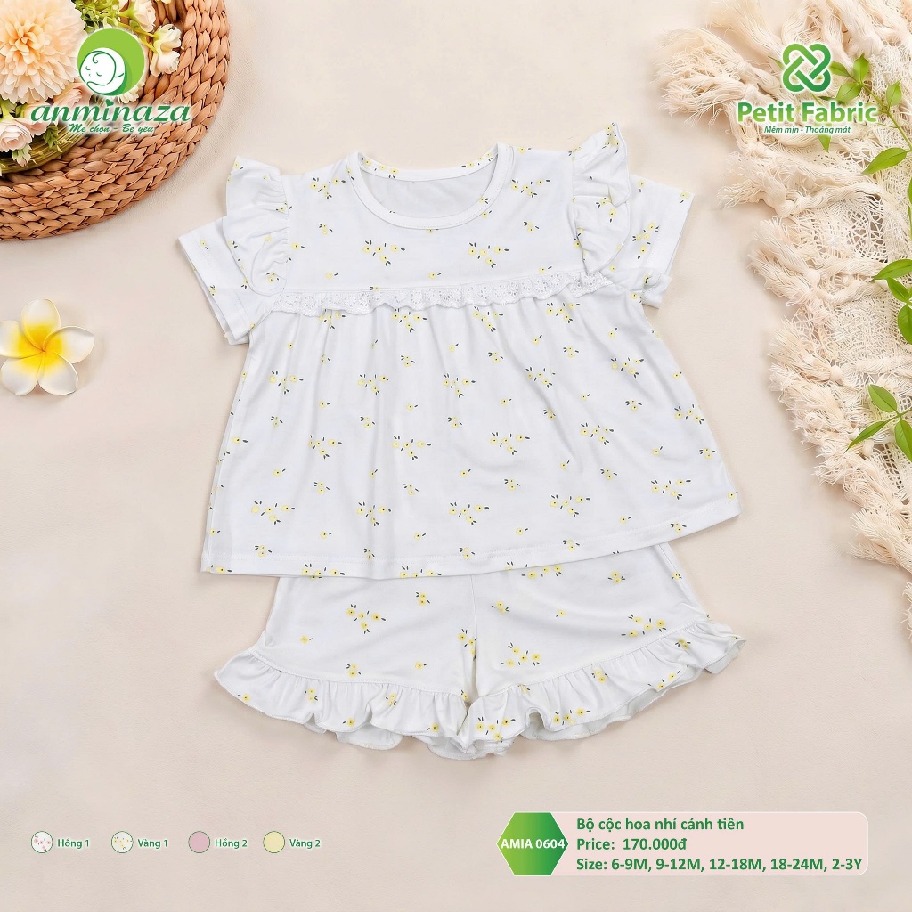 Bộ Cộc Hoa Nhí Cánh Tiên Anminaza Vải Petit Mềm Mịn Thấm Hút Tốt - Hàng Chính Hãng AMI0604