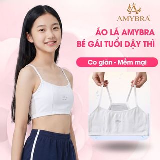 Áo lá Cho Bé Gái Cotton, Áo Lót học Sinh Không Đệm 2 Lớp Mặt Trước Từ 30-56kg Cotton AMYBRA A108